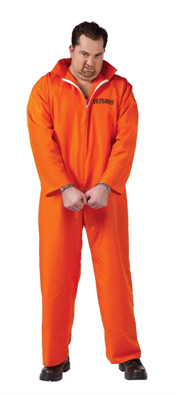 PRISONER JUMPSUIT jail convict criminal orange mens halloween costume XL